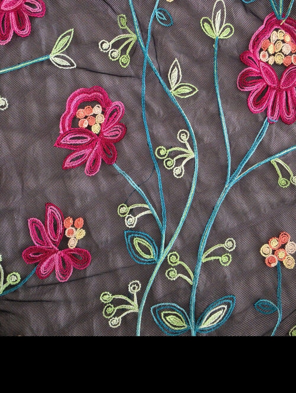 Kim & Cami Embroidered Floral Cardigan in Pink, Teal, Lime on Black